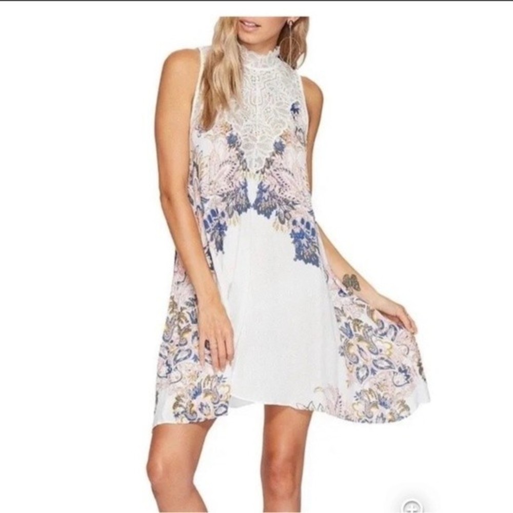 Free People White Floral Lace High-Neck Swing Dress